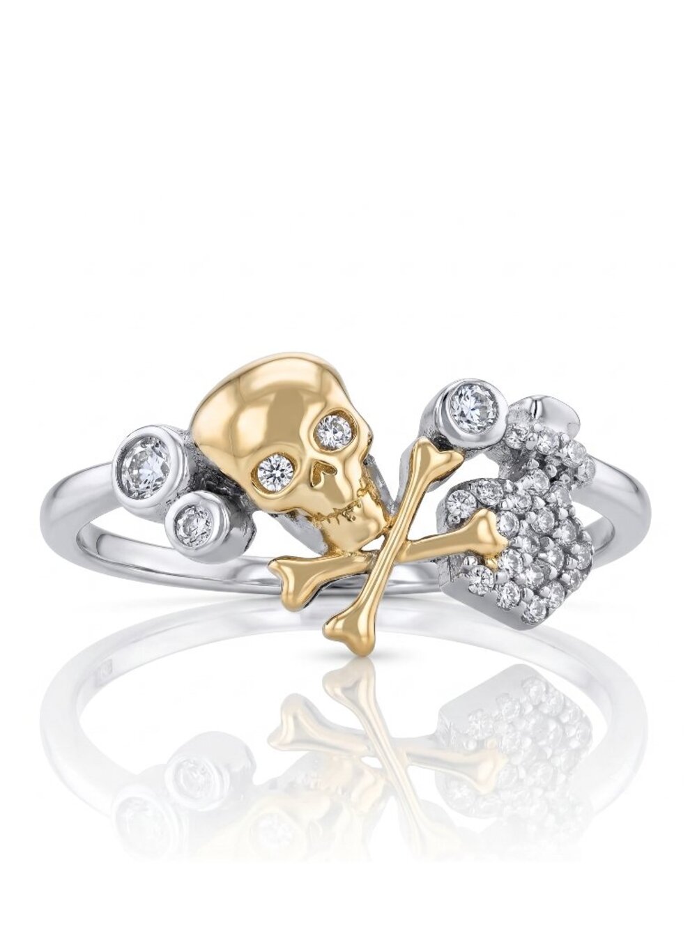 Disney Hocus Pocus Gold Skull and Crossbones Ring, 925 Sterling Silver